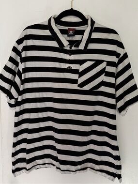 Lucky 13 Black & White Striped Polo Shirt XXL(fits like XL)